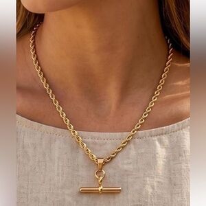 Gold 24k Gold Plated T-Bar Rope Necklace new